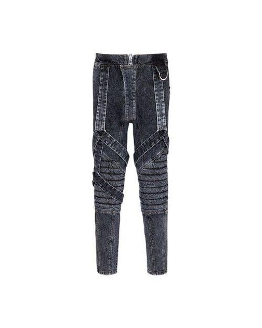 Balmain Blue Slim-fit Cotton Jeans With Straps for men