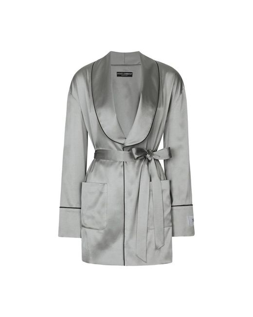 Dolce & Gabbana Gray Kim Dolce&gabbana Satin Pajama Shirt With Belt