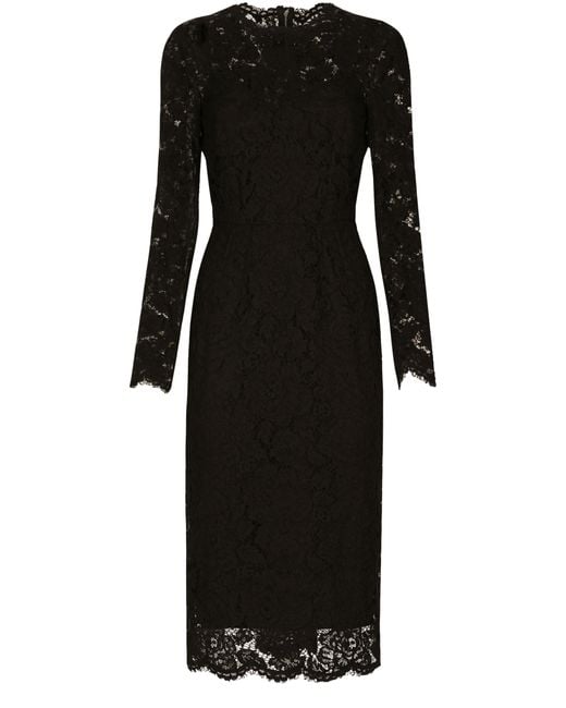 Dolce & Gabbana Black Langärmeliges Kleid aus Stretch-Spitze
