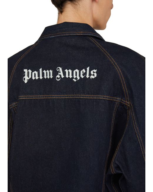 Palm Angels Blue Raw Wash Logo Denim Jacket for men