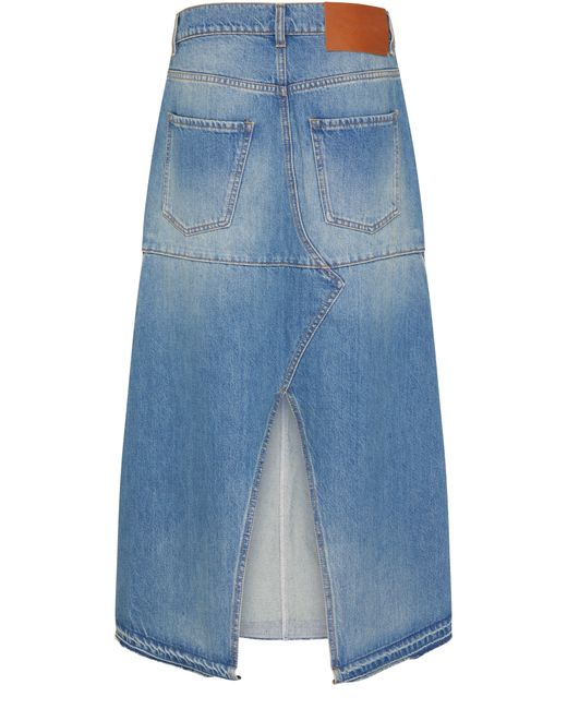 Victoria Beckham Blue Fit & Flare Patched Denim Skirt