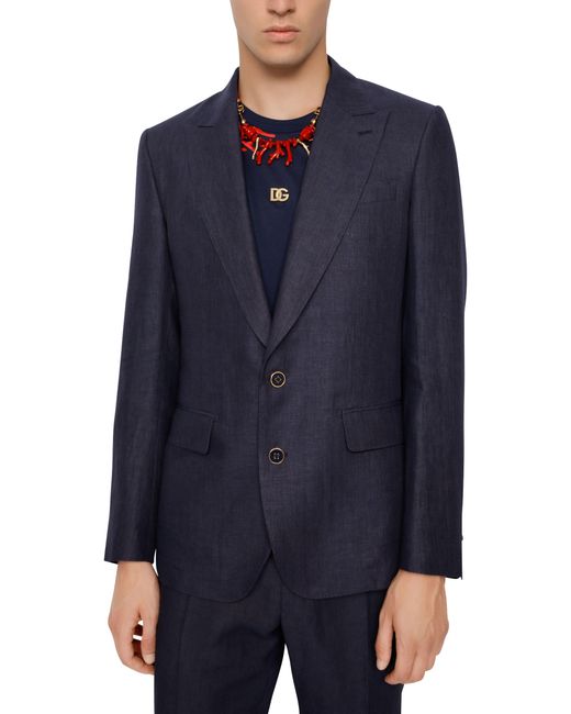 Dolce & Gabbana Blue Single-Breasted Linen Sicilia-Fit Jacket for men