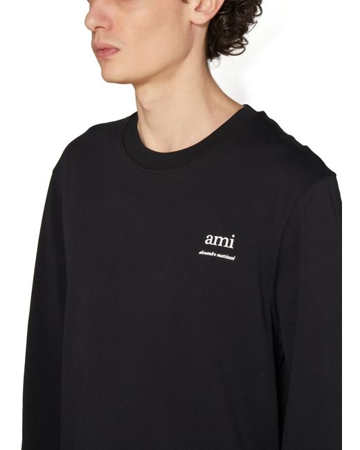 AMI Black Long-sleeved Logo T-shirt for men