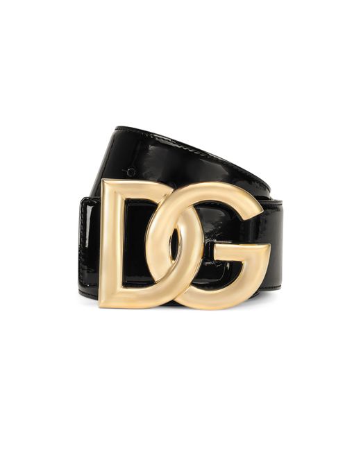 Dolce & Gabbana Black Lackledergürtel mit DG-Logo