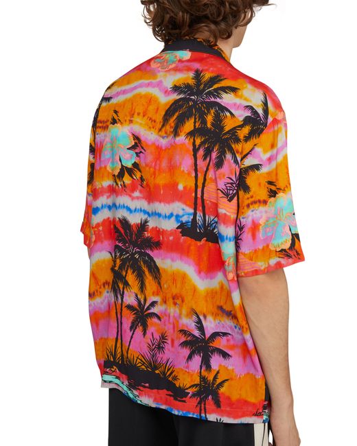 Palm Angels Orange Psychedelic Palms Bowling Shirt for men