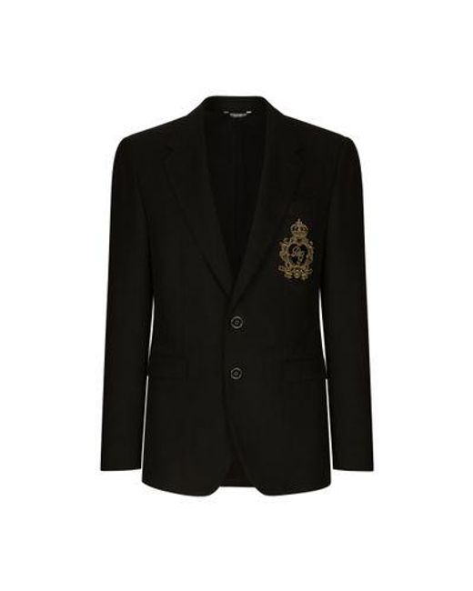 Dolce & Gabbana Black Single-Breasted Wool And Cashmere Jacket With Patch for men