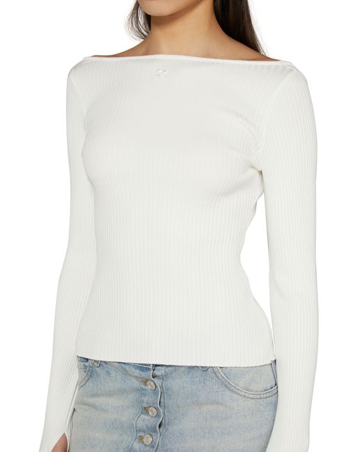 Courreges White Rib Knit Sweater With Bare Shoulders