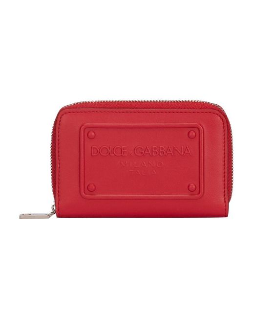 Dolce & Gabbana Red Small Zip-Around Calfskin Wallet for men