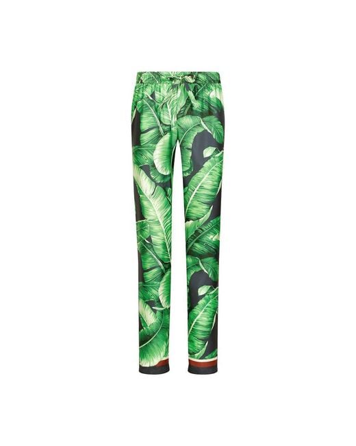 Dolce & Gabbana Green Banana-Tree-Print Silk Pajama Pants for men