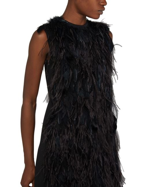 Max Mara Black Seggio Dress With Feathers