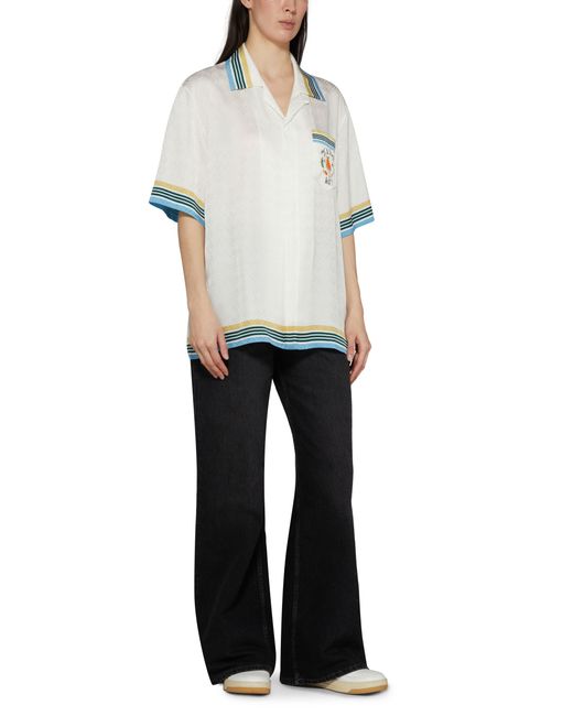 Casablancabrand Blue Cuban Collar Short Sleeve Shirt