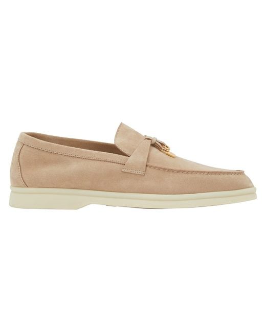 Loro Piana Natural Summer Charms Walk Suede Loafers