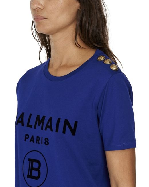 Balmain Logo T-shirt in Blue - Lyst