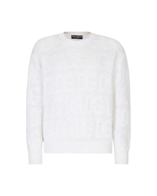 Dolce & Gabbana White Cotton Jacquard Sweater for men