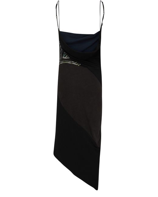 Conner Ives Black Unique Upcycled T-Shirt Bias Midi Dress