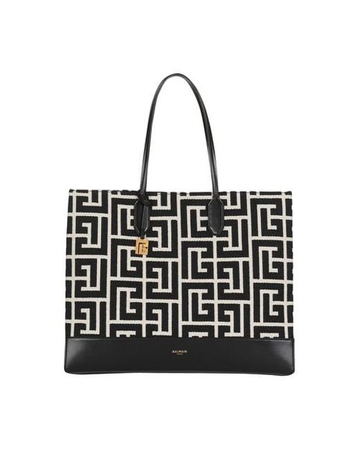 Balmain Black Large-sized Jacquard Folded Shopping Bag