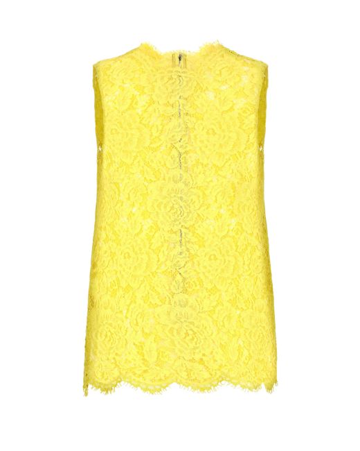 Dolce & Gabbana Yellow Top aus floraler Kordelspitze mit Logo