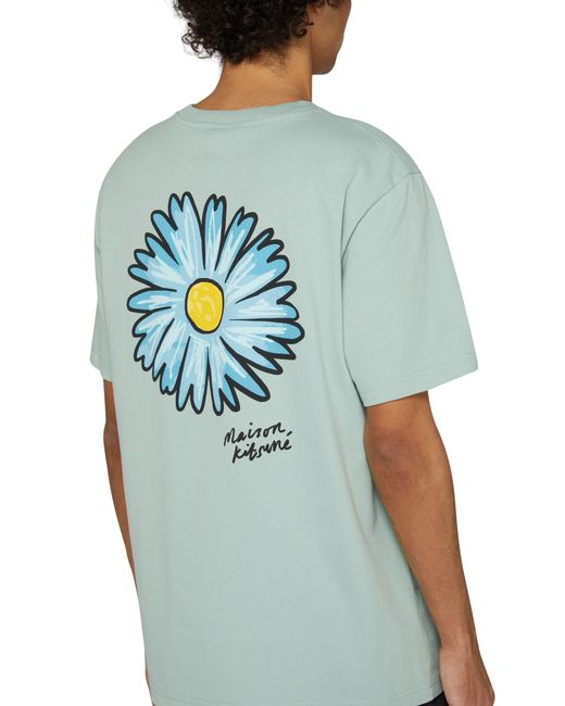 Maison Kitsuné Blue Floating Flower T-Shirt for men