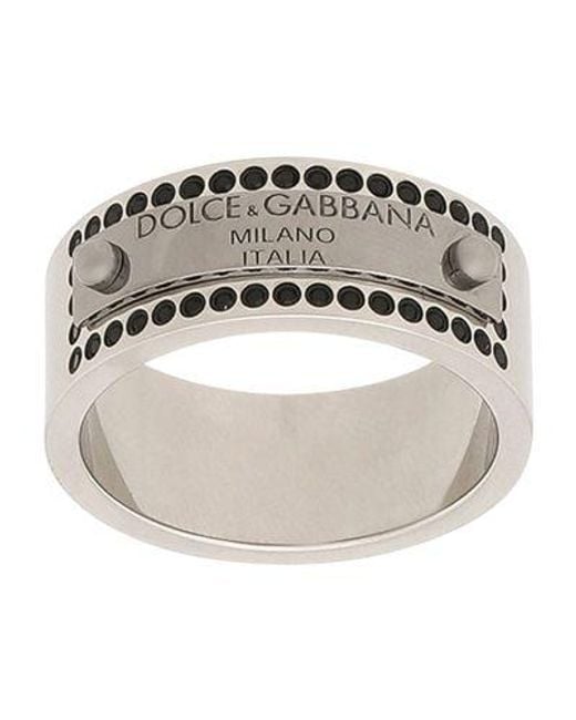 Dolce & Gabbana Metallic Rhinestone-detailed Tag Ring for men
