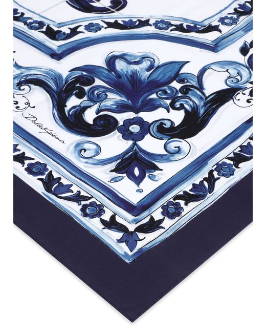 Dolce & Gabbana Blue Large Majolica-print Twill Scarf (140 X 140)