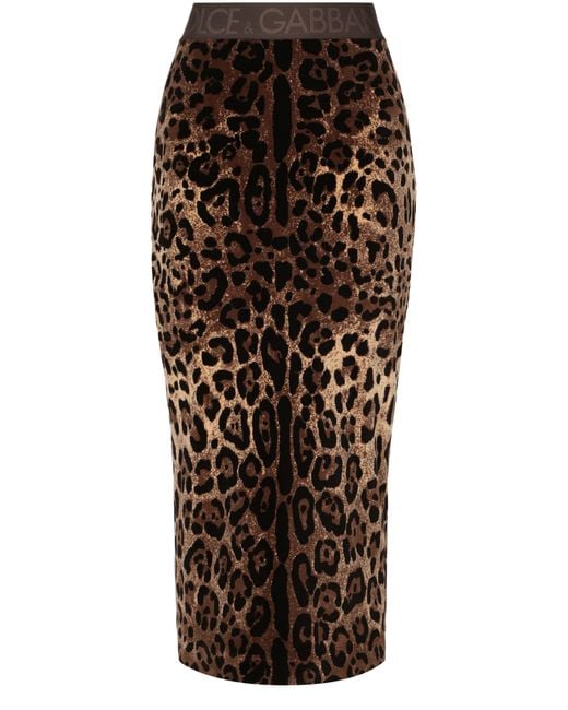 Dolce & Gabbana Brown Calf Length Leopard Skirt