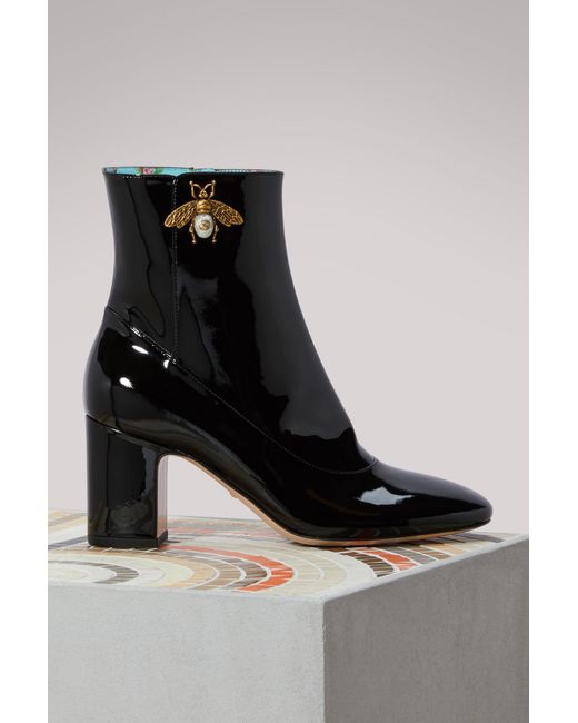 Gucci Black Patent Leather Ankle Boot With Bee