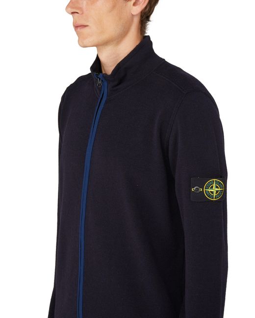 Stone Island Blue Zip-Up Jacket With Logo Patch for men