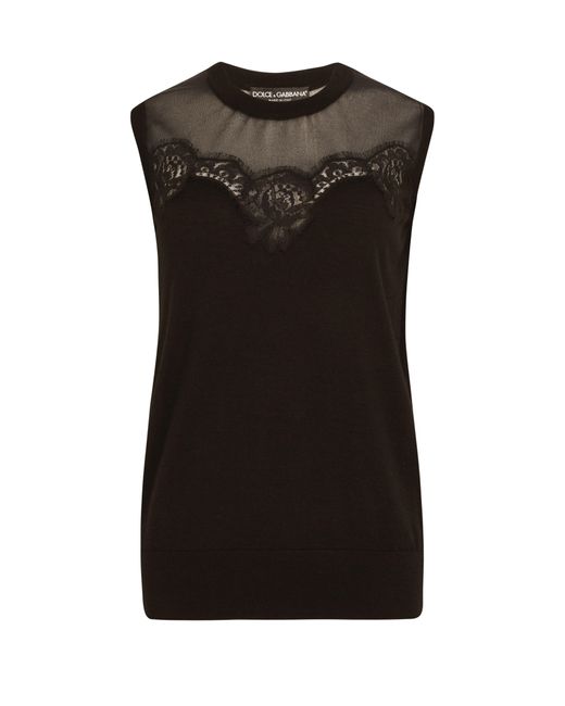Dolce & Gabbana Black Cashmere And Silk Sweater With Lace