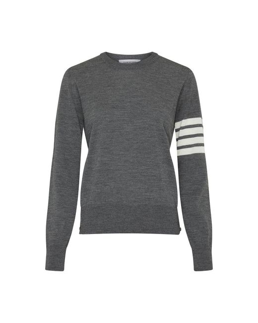 Thom Browne Gray 4-Bar Round-Neck Sweater