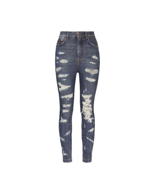 Dolce & Gabbana Blue Skinny-fit Jeans With Rips
