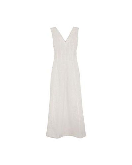 Brunello Cucinelli White V-neck Linen Maxi Dress