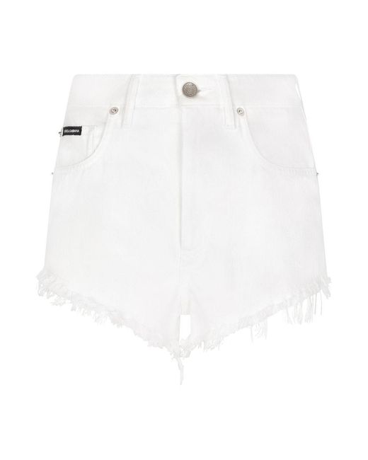 Dolce & Gabbana White Denim Shorts With Ripped Details