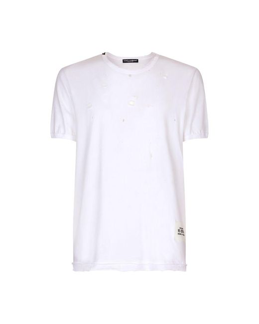Dolce & Gabbana White Cotton T-shirt With Rips for men