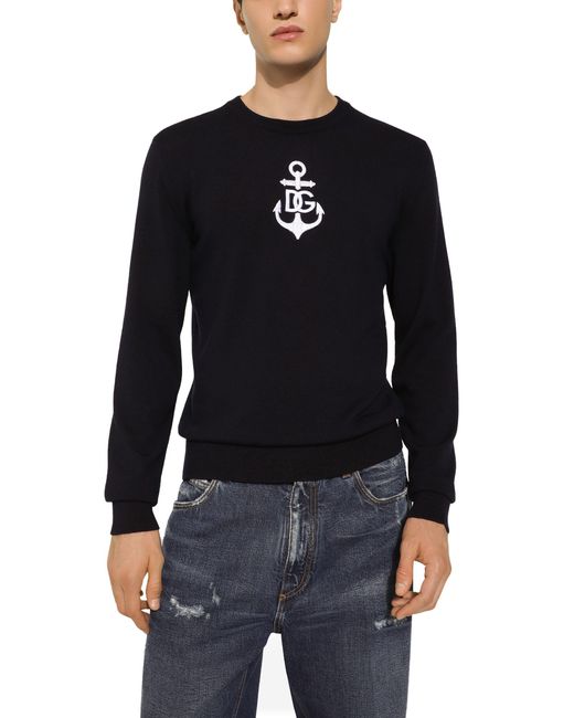 Dolce & Gabbana Black Round-neck Virgin Wool Sweater for men