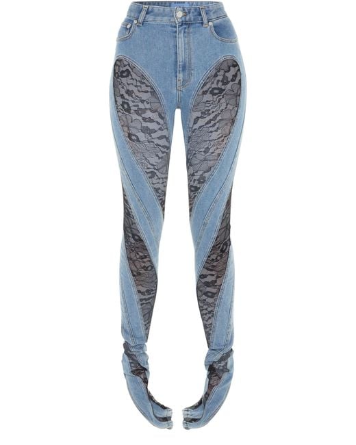 Mugler Blue Spiral Lace Jeans