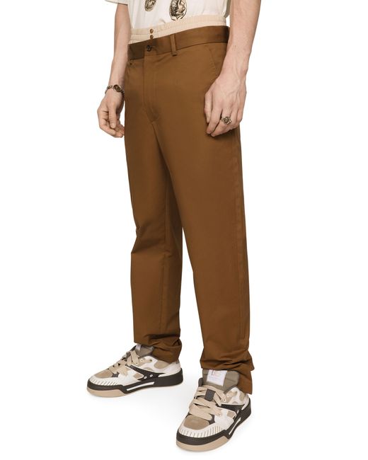 Dolce & Gabbana Brown Gabardine Stretch Pants With Logo Label for men