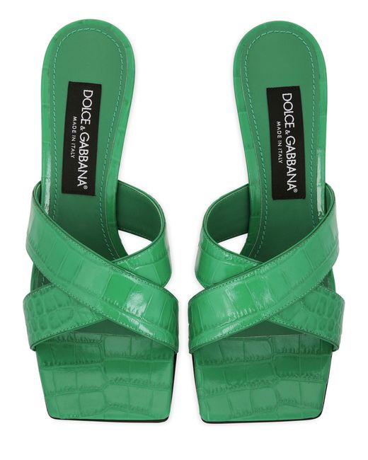 Dolce & Gabbana Green Mules aus Kalbsleder mit Krokodilprint und Absatz DG Pop