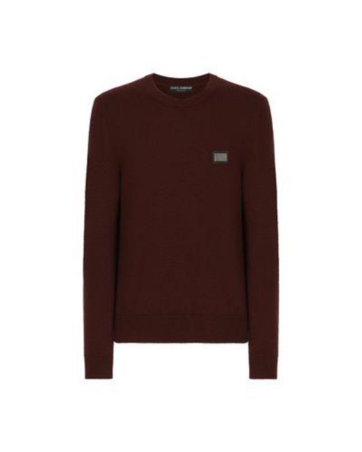 Dolce & Gabbana Brown Wool Round-Neck Sweater With Branded Tag for men
