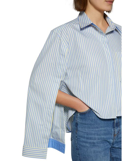 Victoria Beckham Blue Cropped-Hemd mit geknöpften Ärmeln