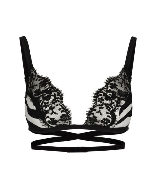 Dolce & Gabbana Black Triangel-BH aus Seide mit Zebra-Print