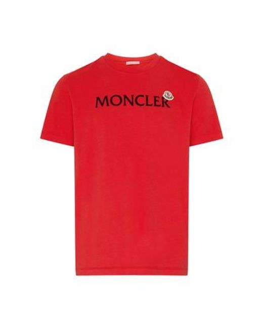 Moncler Red Short-Sleeve T-Shirt With Logo for men