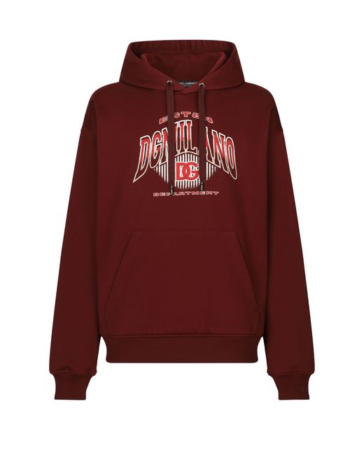 Dolce & Gabbana Red Logo-print Cotton Hoodie for men