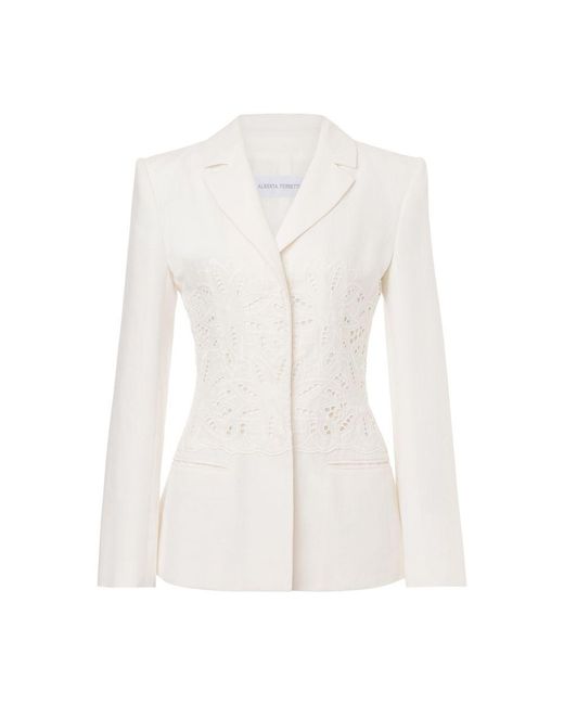 Alberta Ferretti White Cotton And Linen Jacket With Embroidery