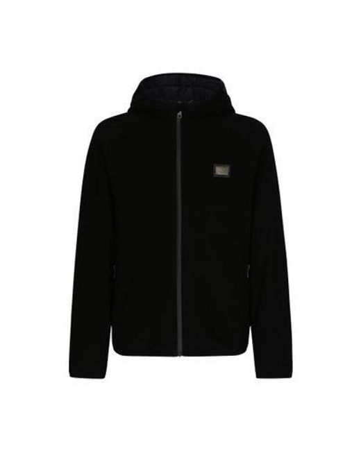Dolce & Gabbana Black Hooded Jersey Jacket With Branded Tag for men