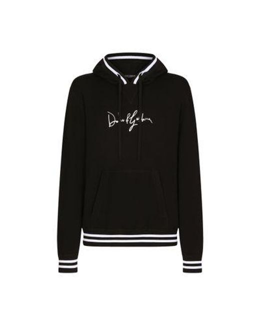 Dolce & Gabbana Black Wool Hoodie With Embroidery for men