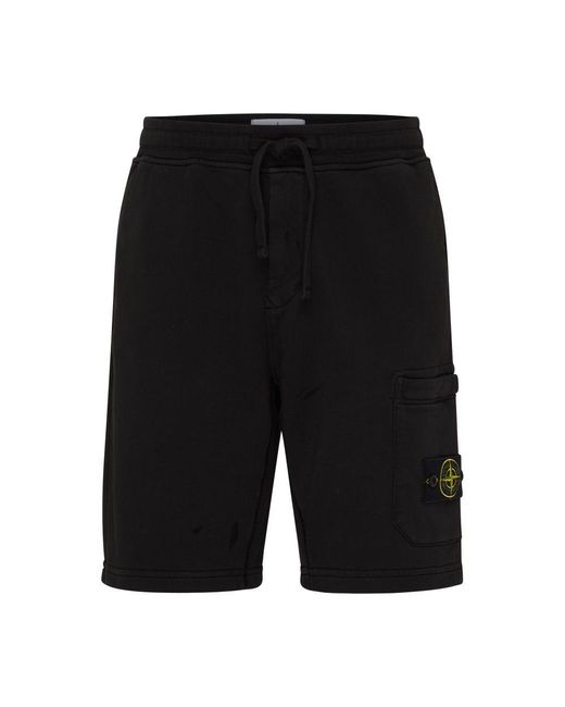 Stone Island Black Fleece Shorts With Logo Patch for men