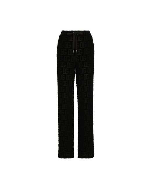 Dolce & Gabbana Black Flared Jacquard Pants With Dg Logo