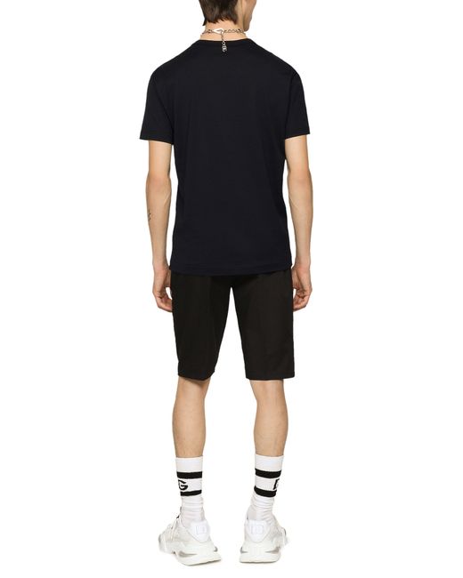 Dolce & Gabbana Black Cotton V-neck T-shirt With Branded Tag for men
