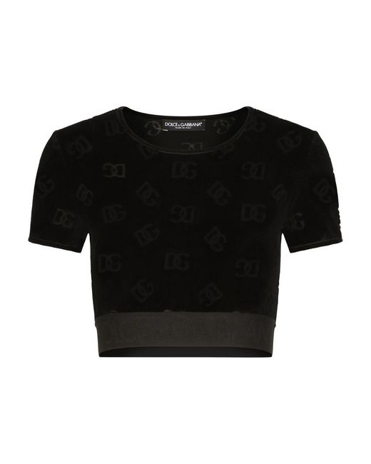 Dolce & Gabbana Black Flocked Jersey T-Shirt With All-Over Dg Logo