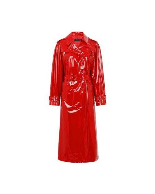 Dolce & Gabbana Patent Trench Coat in Red | Lyst